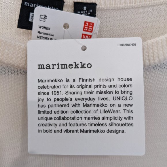 Marimekko x Uniqlo Merino Blend A-line Sweater Dress, Cream + Silver Waves, S - Picture 3 of 7